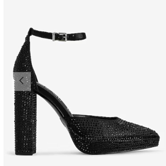 EXPRESS Rhinestone Closed Pointed Toe Platform Pumps Heels 9 NWT Pitch Black - Picture 2 of 8